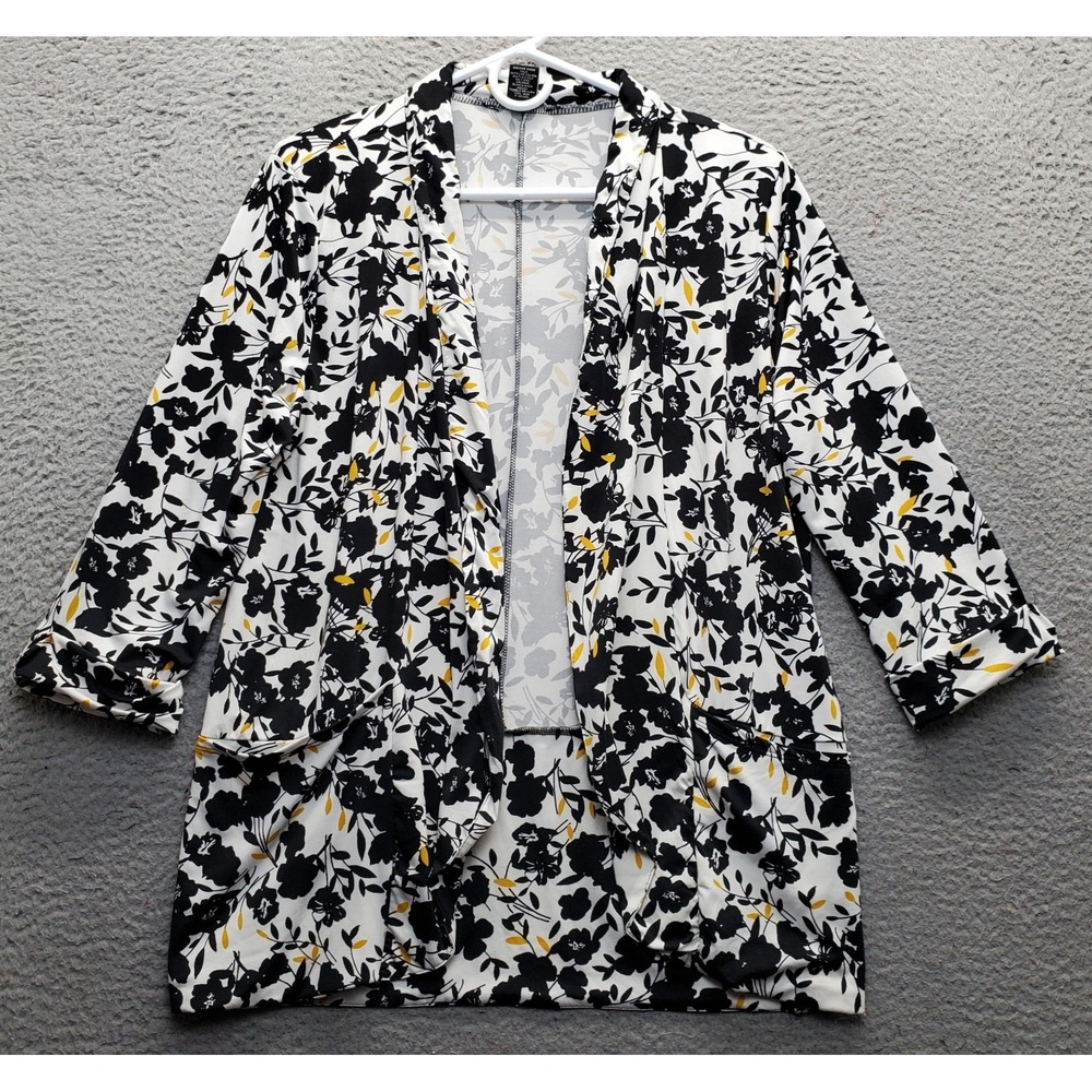 Robert Louis Cardigan Women Medium Multi Floral Pockets Shoulder Pads Open Front